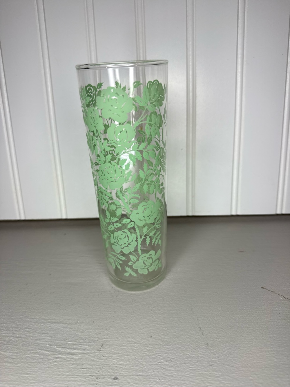 Vintage Libbey Green High Ball Glass 10 Oz 7” Tall Vintage MCM 1950s Cottagecore